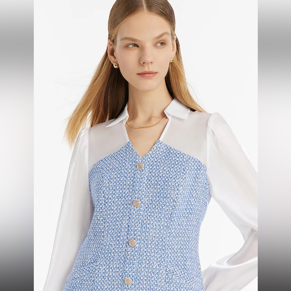 V-Neck Patchwork Single-Breasted Women Mini Dress - image 3